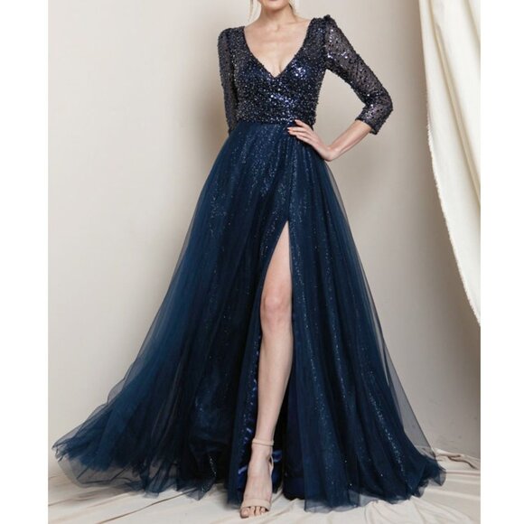 slim fit dress slacks Prom Frocks PF9932 Royal Blue Sequin Strapless Prom Dress – Dotique main image 0